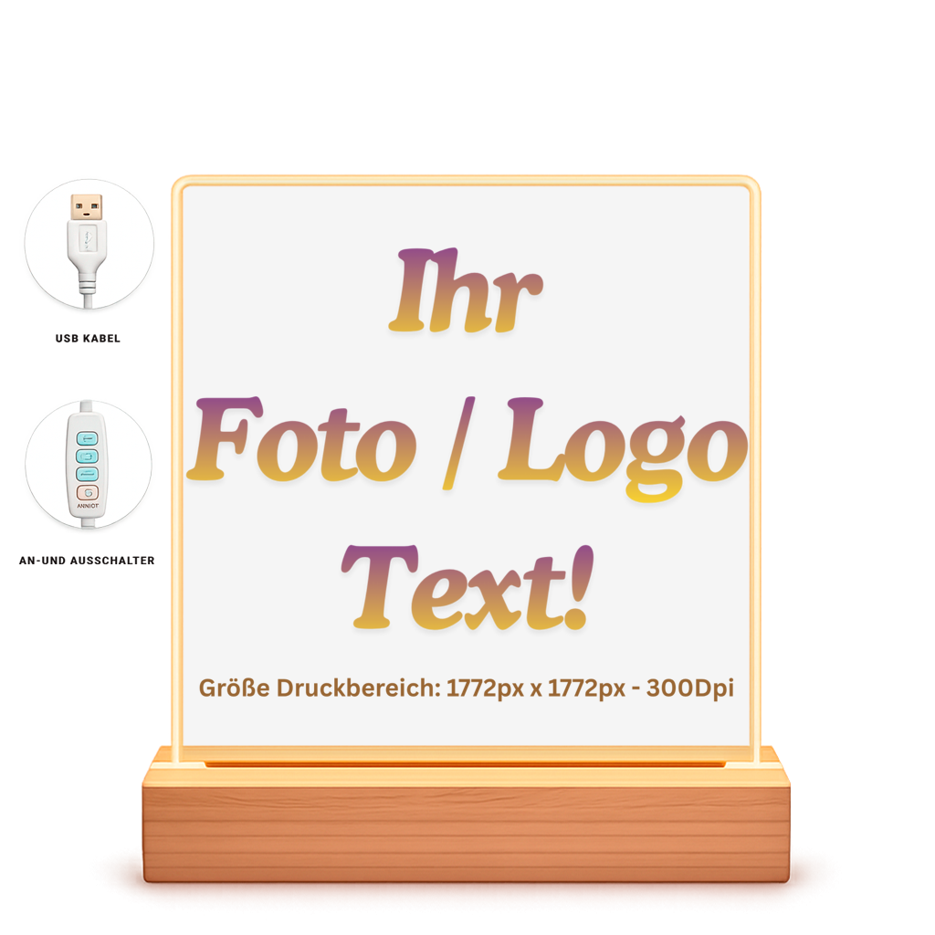 Beleuchteter Bilderrahmen Quadrat mit ihrem Foto / Text