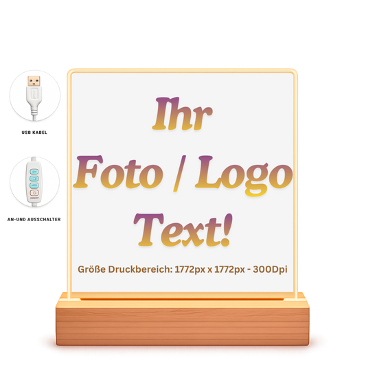 Beleuchteter Bilderrahmen Quadrat mit ihrem Foto / Text