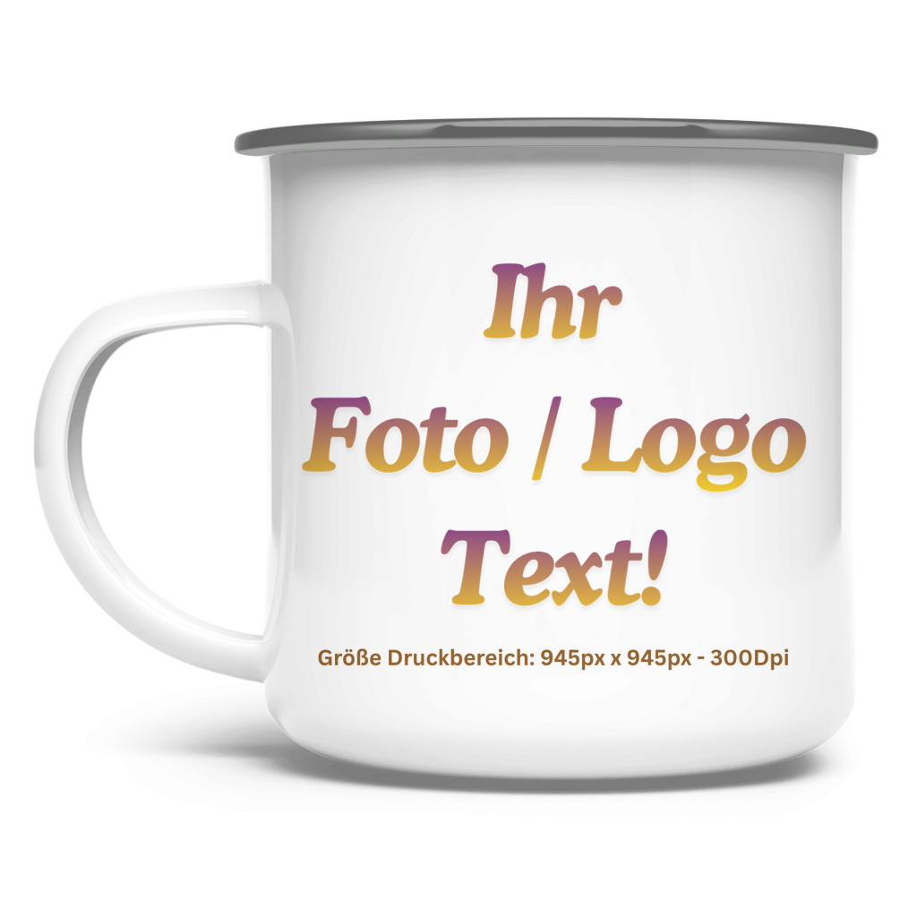 Emaille Tasse mit ihrem Foto / Text