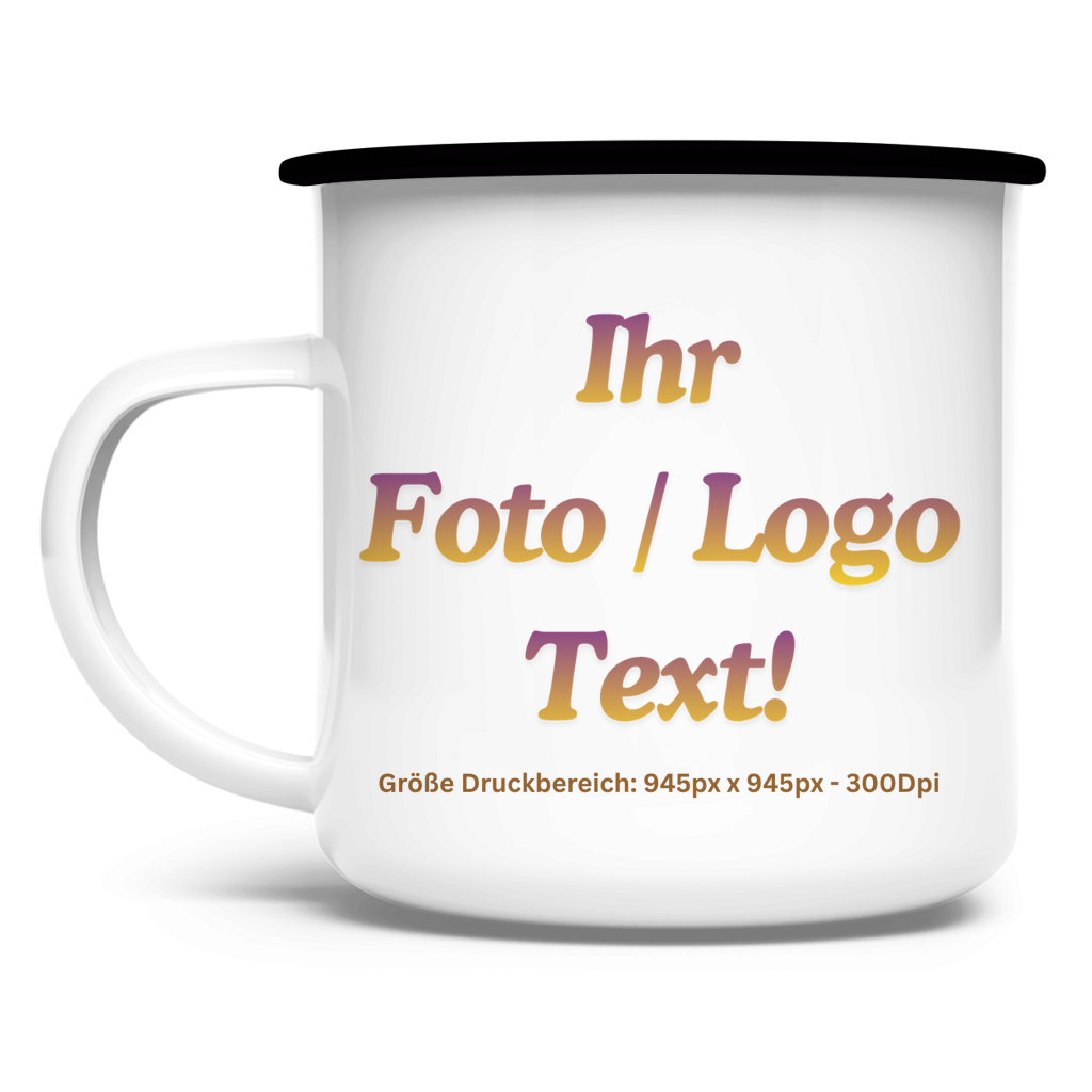 Emaille Tasse mit ihrem Foto / Text