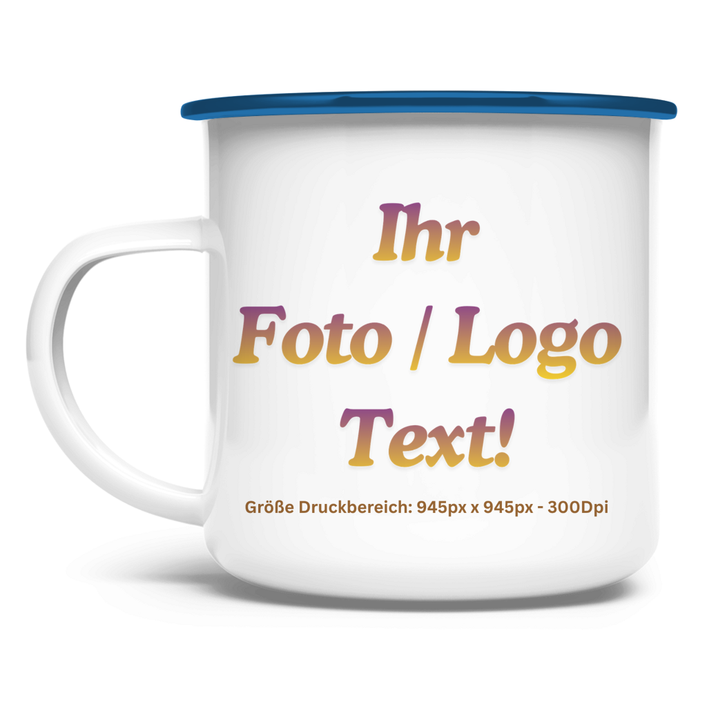 Emaille Tasse mit ihrem Foto / Text