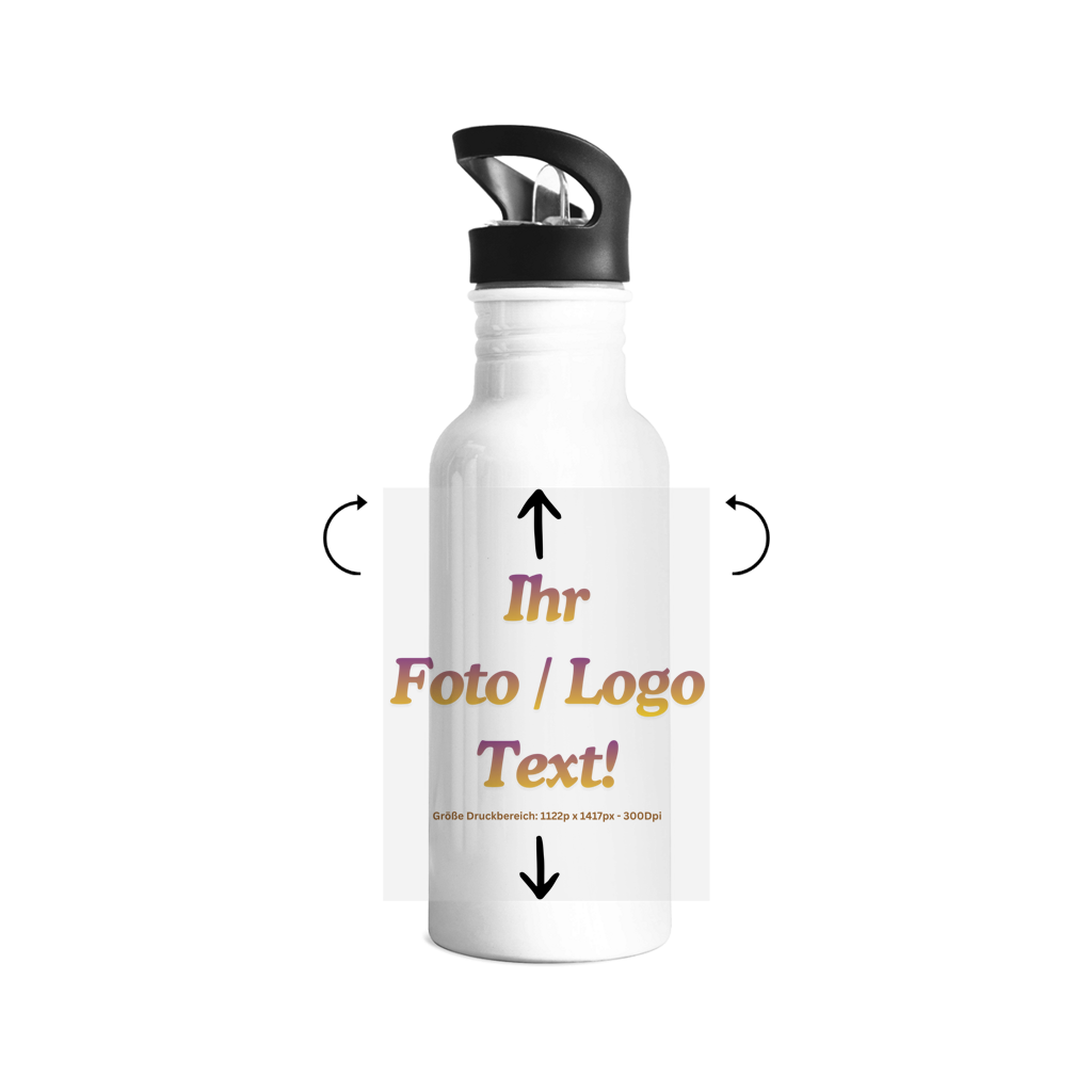 Edelstahl-Trinkflasche mit ihrem Foto / Text