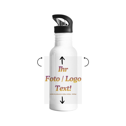 Edelstahl-Trinkflasche mit ihrem Foto / Text