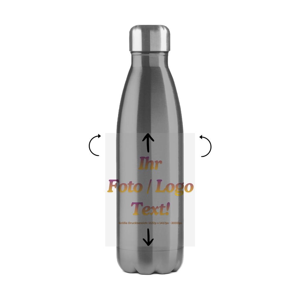 Edelstahl-Thermoflasche mit ihrem Foto / Text