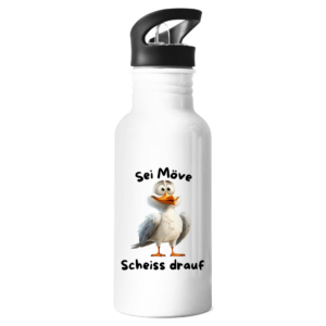 Edelstahl-Trinkflasche Möve mit Motiv: Scheiß drauf