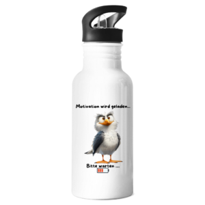 Edelstahl-Trinkflasche Möve mit Motiv: bitte warten..