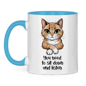 Tasse zweifarbig mit Katzen Motiv: listen