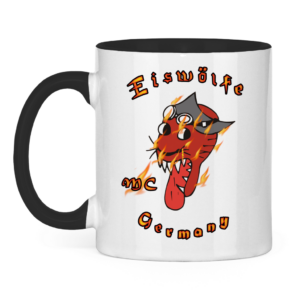 Tasse zweifarbig MC Eiswölfe mit Motiv: Comicflame