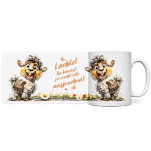 Panorama Tasse Lama mit Motiv: lächle