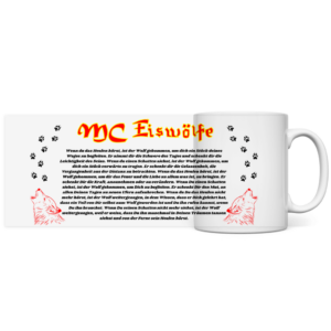 Panorama Tasse MC Eiswölfe mit Motiv: MCE Spruch