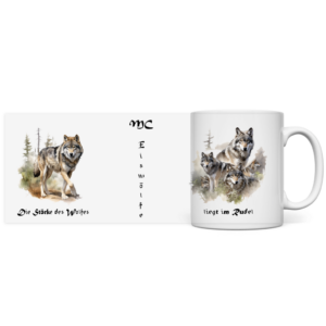 Panorama Tasse MC Eiswölfe mit Motiv: Stärke des Wolfes