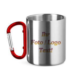 Edelstahltasse mit Karabinergriff Personalisieren