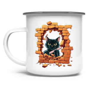 Emaille Tasse Stonebreak-Katze-Black
