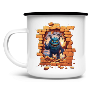 Emaille Tasse Stonebreak-Monster-Good-Morning