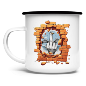 Emaille Tasse Stonebreak-Möve-Mittelfinger