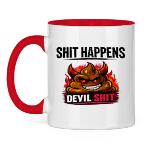 Tasse zweifarbig mit Motiv: Shit Happens Devil