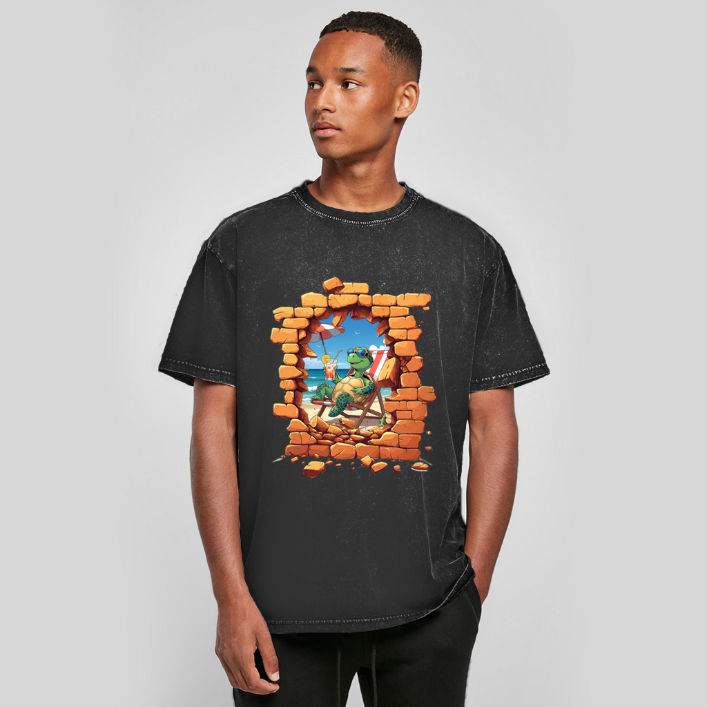 Oversize Washed T-Shirt Stonebreak-Schildkröte-Chillen