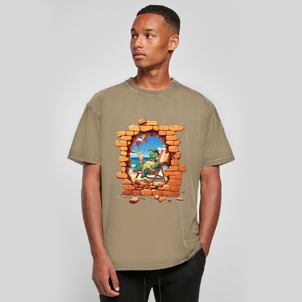 Oversize Washed T-Shirt Stonebreak-Schildkröte-Chillen – Bild 3