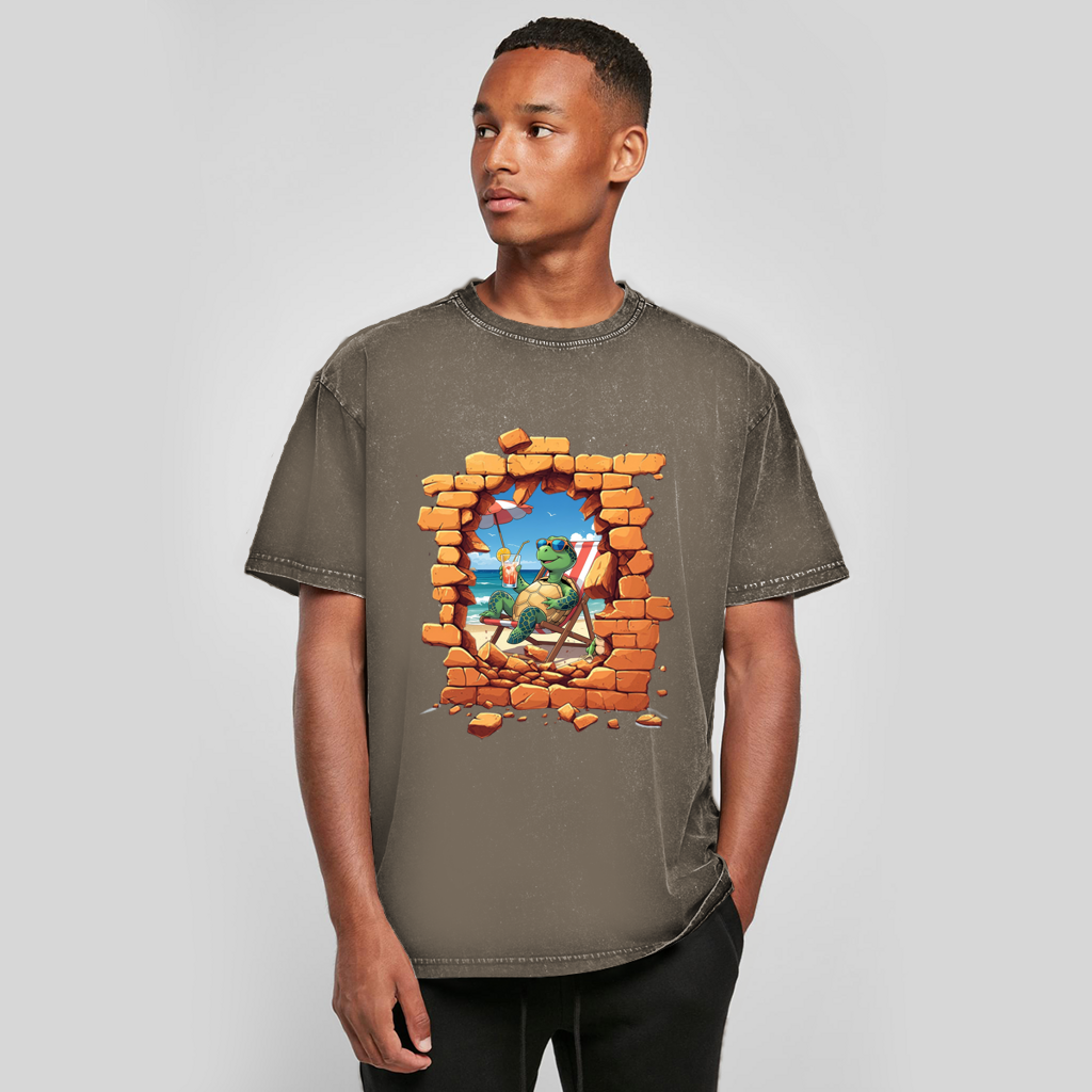 Oversize Washed T-Shirt Stonebreak-Schildkröte-Chillen – Bild 4