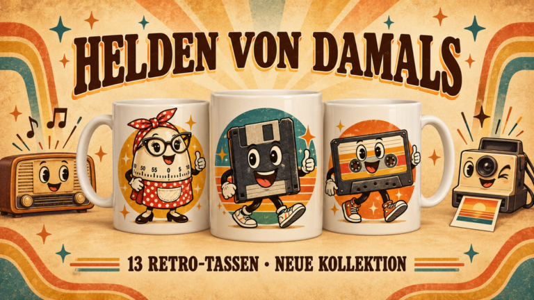 Helden von damals – neue Kollektion mit 13 humorvollen Retro-Tassen