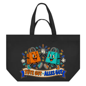 Shopping Bag mit zwei fröhlichen Einkaufstüten und Schriftzug Tüte gut – Alles gut