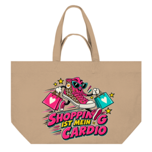 Shopping Bag mit laufendem Sneaker und Schriftzug Shopping ist mein Cardio