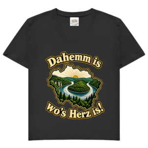 Damen Basic V-Neck T-Shirt mit Motiv: Saarland-Saarschleife-Natur