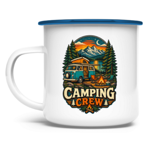 Emaille Tasse mit Motiv: Camping Crew
