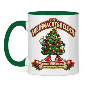 Zweifarbige Weihnachtstasse mit dem Retro-Motiv Waldemar Weihnachtsbaum.