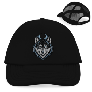 Retro Trucker Cap mit Motiv: Wolfskopf-Eisblau