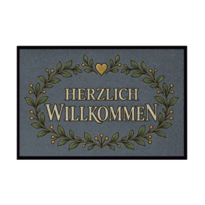 Fußmatte mit Blätterkranz und Schriftzug Herzlich willkommen