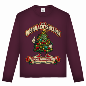 Unisex-Langarmshirt mit dem Retro-Motiv „Waldemar Weihnachtsbaum“ aus der Kollektion Die Weihnachtshelden.