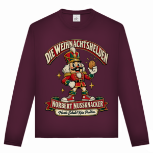 Unisex-Langarmshirt mit dem Retro-Motiv „Norbert Nussknacker“ als humorvolle Weihnachtsfigur.