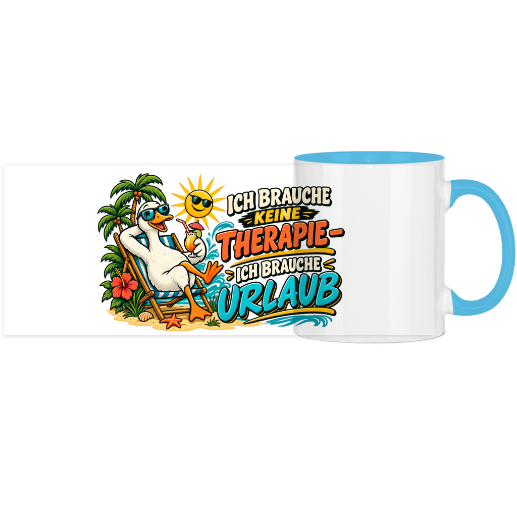 Panorama Tasse zweifarbig mit Motiv: Ente-Ich brauche keine Therapie