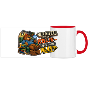 Panorama Tasse zweifarbig mit Motiv: Bär-mein Niveau ist im Keller
