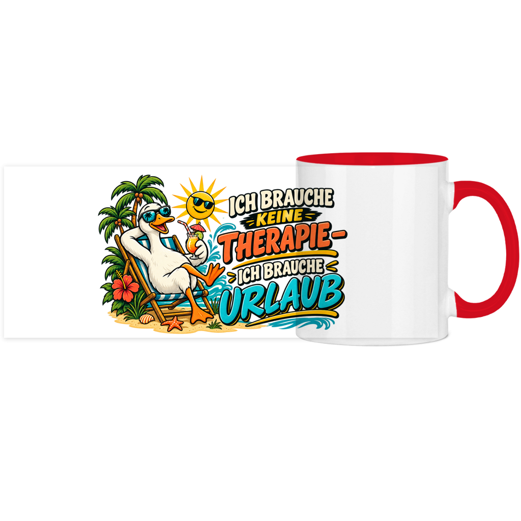 Panorama Tasse zweifarbig mit Motiv: Ente-Ich brauche keine Therapie – Bild 2