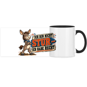 Panorama Tasse zweifarbig mit Motiv: Esel-Ich bin nicht stur