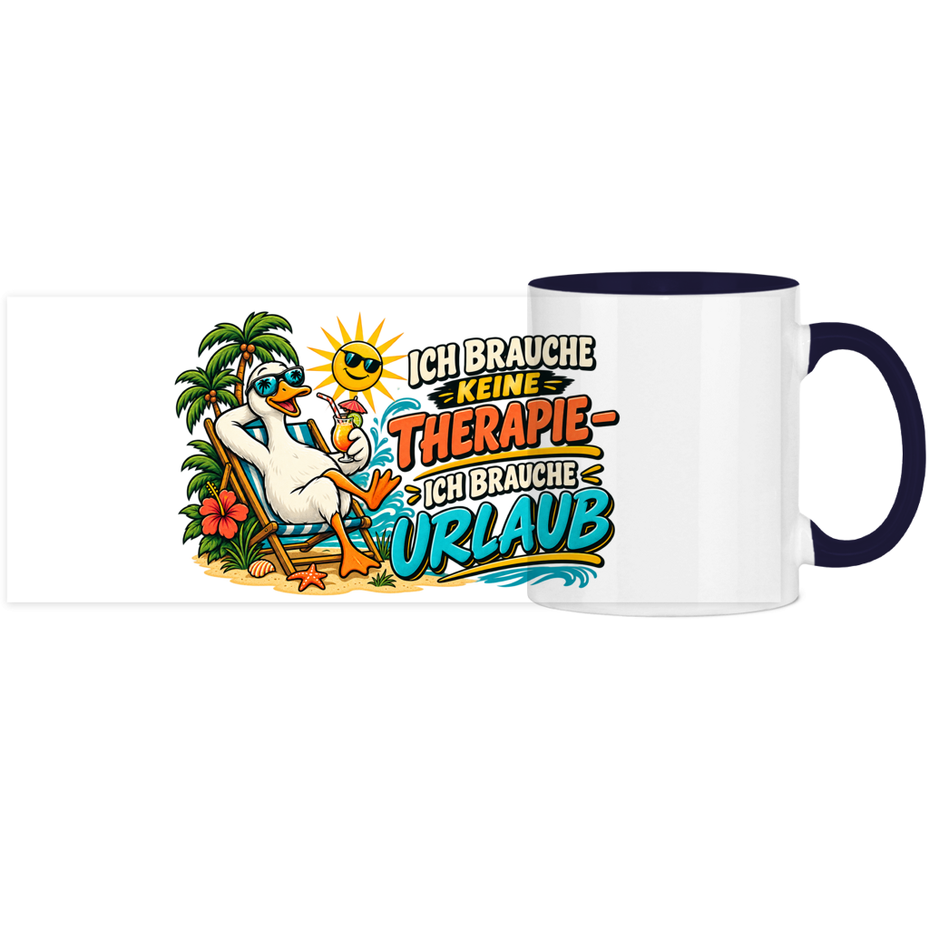 Panorama Tasse zweifarbig mit Motiv: Ente-Ich brauche keine Therapie – Bild 4