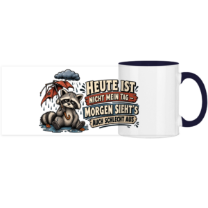 Panorama Tasse zweifarbig mit Motiv: Waschbär-Heute ist nicht mein Tag