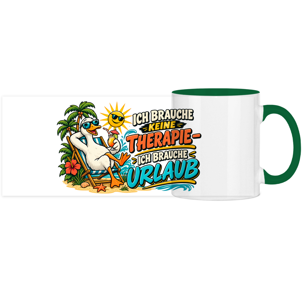 Panorama Tasse zweifarbig mit Motiv: Ente-Ich brauche keine Therapie – Bild 5