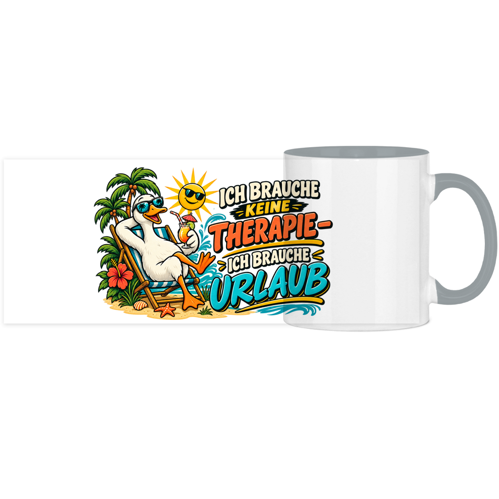 Panorama Tasse zweifarbig mit Motiv: Ente-Ich brauche keine Therapie – Bild 6