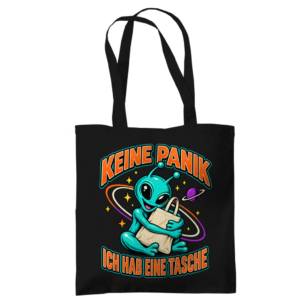 Tragetasche mit Alien, Planeten und Schriftzug Keine Panik – Ich hab eine Tasche