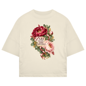 Oversize Shirt mit Blumenmotiv und Schriftzug „Zart im Ton, tief verwurzelt“