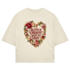 Oversize Shirt mit floralem Motiv und Schriftzug „Blüten im Herzen, Weite im Kopf“