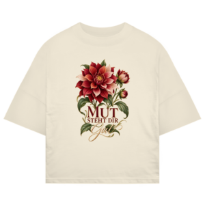 Oversize Shirt mit Blumenmotiv und Schriftzug „Mut steht dir gut“