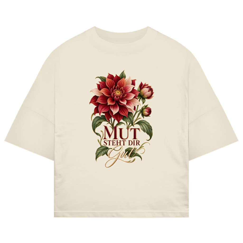 Oversize Shirt mit Blumenmotiv und Schriftzug „Mut steht dir gut“