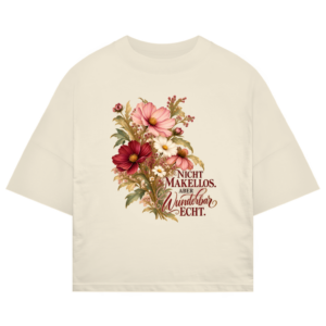 Oversize Shirt mit floralem Motiv und Schriftzug „Nicht makellos, aber wunderbar echt“