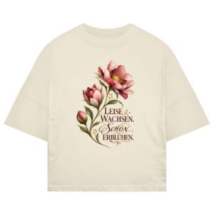 Oversize Shirt mit Blumenmotiv und Schriftzug „Leise wachsen, schön erblühen“