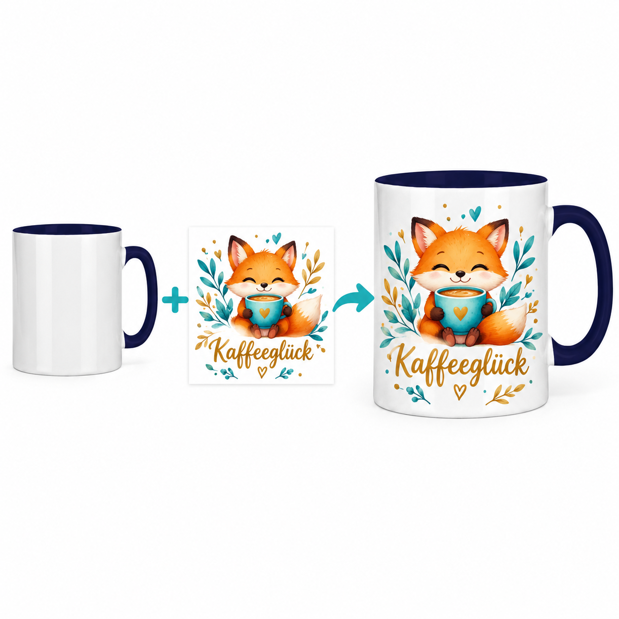 Designbeispiel: Von der weißen Tasse zum individuellen Kaffeeglück-Fuchsmotiv