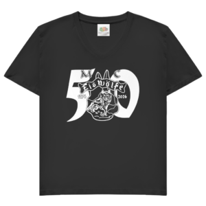 Damen Basic V-Neck T-Shirt mit Motiv: MCE-50 Jahre